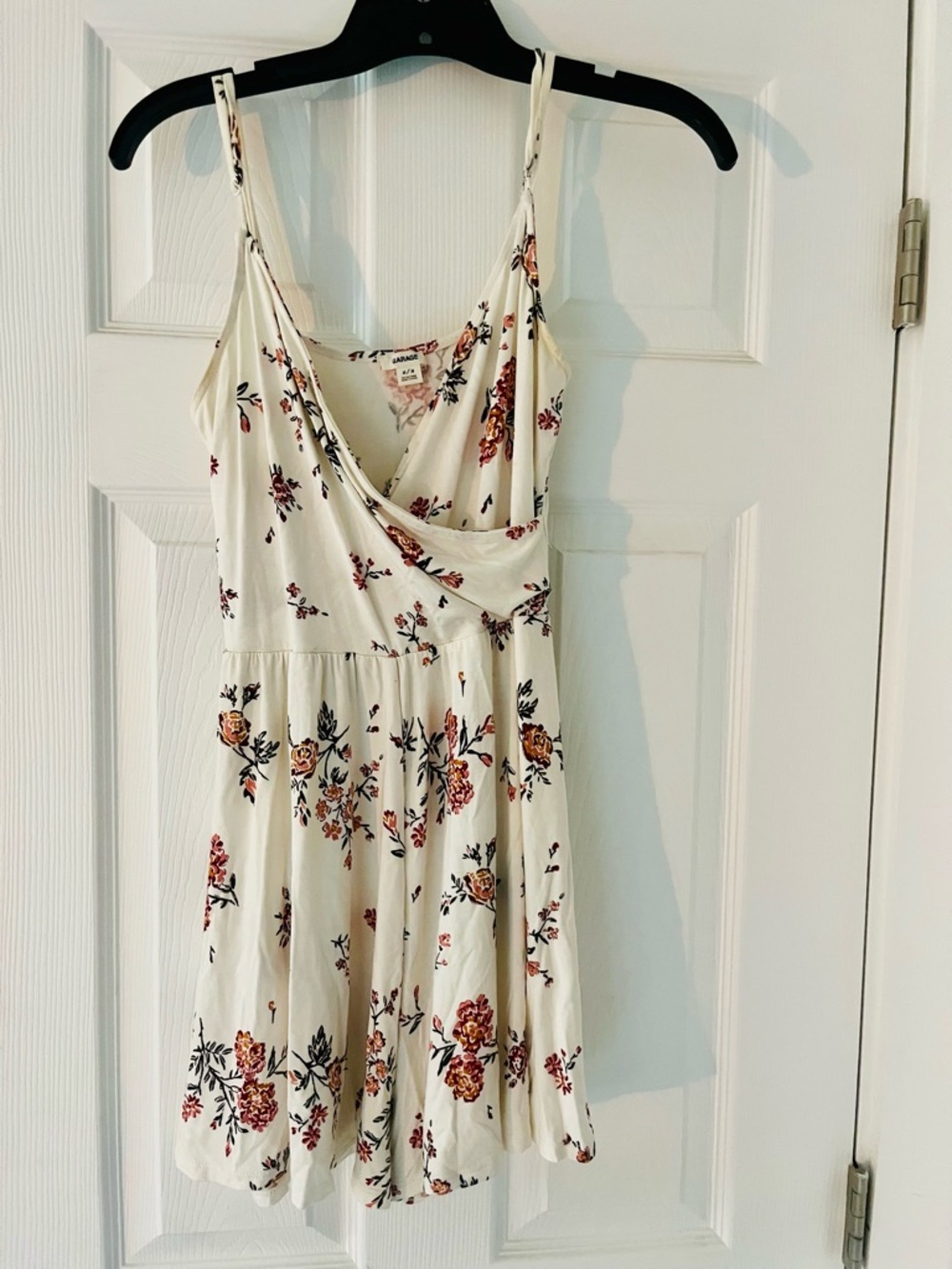 Garage Cream Floral Mini Dress with Rust and Green Accents